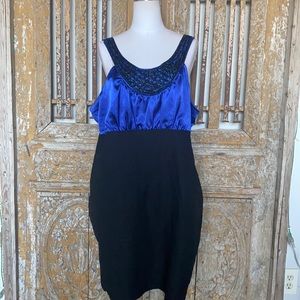 Torrid Beaded Bodycon Satin Stretch Cocktail Tank Dress Blue Black Plus 16/18 **